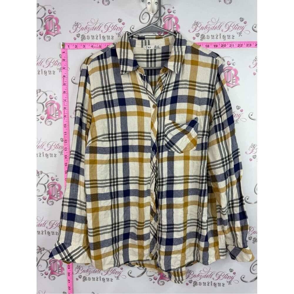 Dex shirt Plaid Button-Up Shirt in Cream, Navy & Mustard